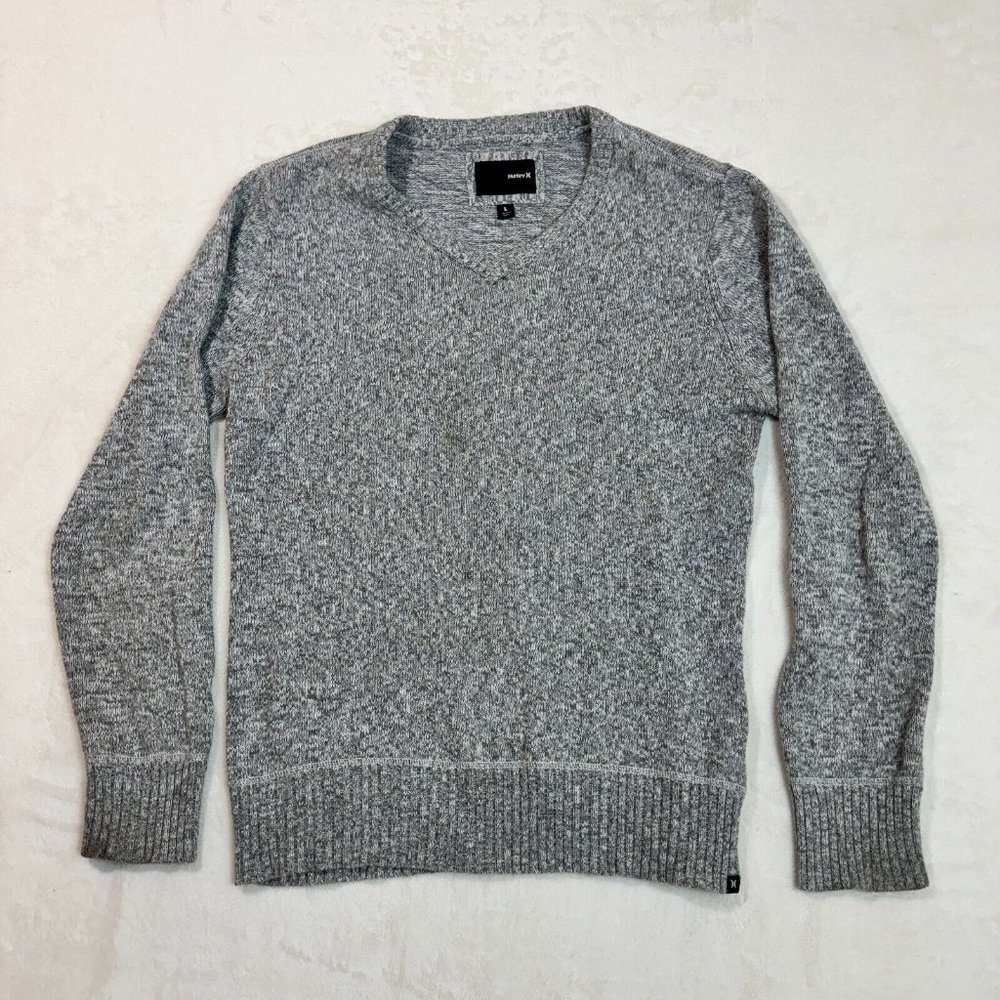 Hurley Men's L Sweater Gray Textured Knit V-Neck Pullover Casual Knitwear